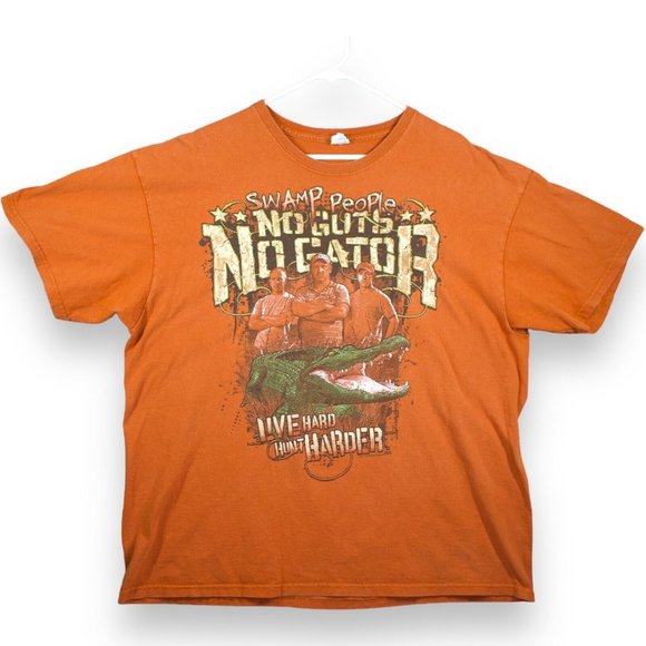 2012 Swamp People T-Shirt Mens Size 2XL NO GUTS NO GATOR..LIVE HARD HUNT HARDER - Picture 1 of 9